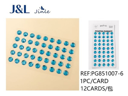 [PG851007-6] Pegatinas autoadhesivas de diamantes acrílicos 12mm, azul celeste, 45 piezas