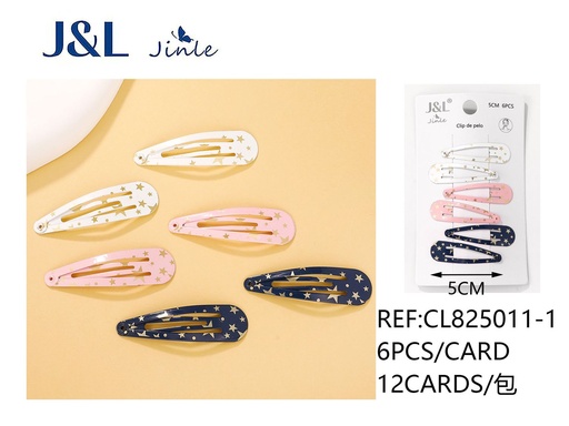 [CL825011-1] BB clips estrella estampados 5 cm 6 piezas - Accesorio para el cabello