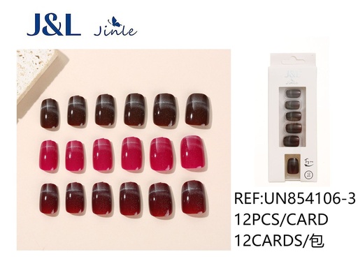 [UN854106-3] Uñas postizas redondeadas cuadradas ojo de gato estilo francés 12 piezas - Accesorios de belleza para uñas