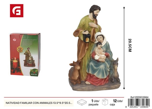 [200933984] Figura de la familia de la natividad con animales 13.5x9.5x20.5 cm - Decoración navideña