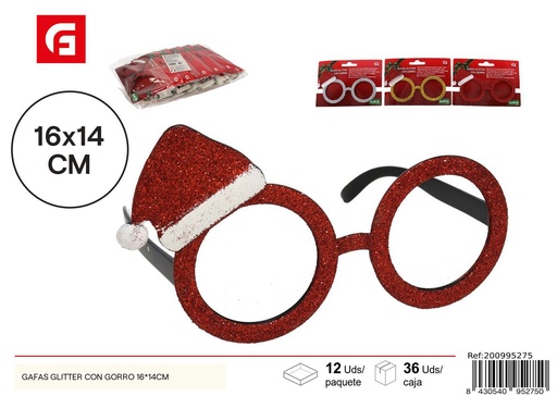 [200995275]  Gafas navideñas con brillo y gorro 16x14cm - Divertidos accesorios de Navidad