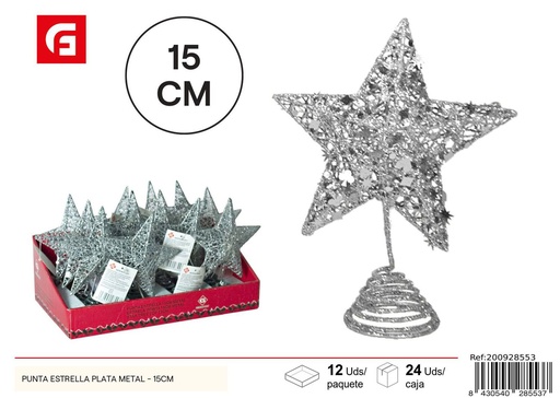 [200928553] Estrella de metal plateada 15cm para árbol - Decoración de navidad y estrellas