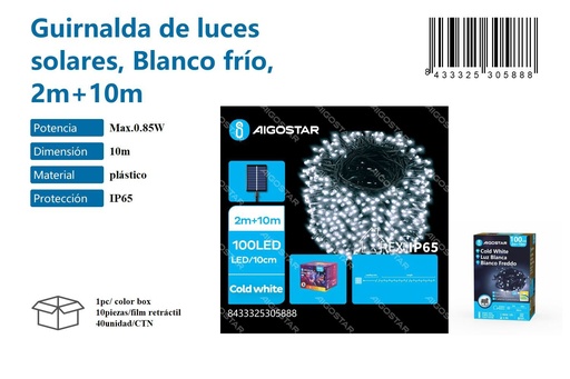 [171030588] Guirnalda de luces solares blanco frío 2m + 10m - Decoración navideña