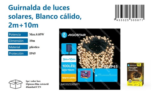 [171030587] Guirnalda de luces solares blanco cálido 2m + 10m - Decoración navideña