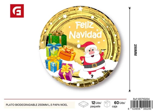 [120710224] Plato biodegradable de Navidad 250mm L.5 Papa Noel - Vajilla desechable