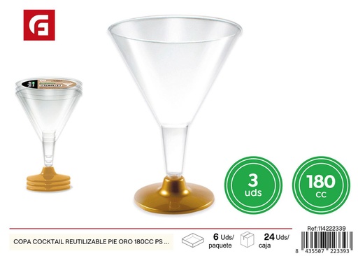 [114222339] Copa cocktail reutilizable pie oro 180cc PS 3 uds - Artículos de navidad