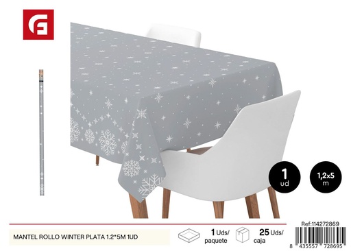 [114272869] Mantel de papel en rollo navideño 1.2x5 m plata - Decoración de mesa para Navidad