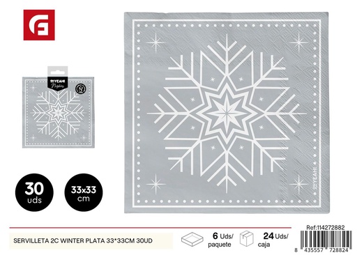 [114272882] Servilleta 2 capas 33x33 cm plata 30 uds - Decoración de mesa para Navidad