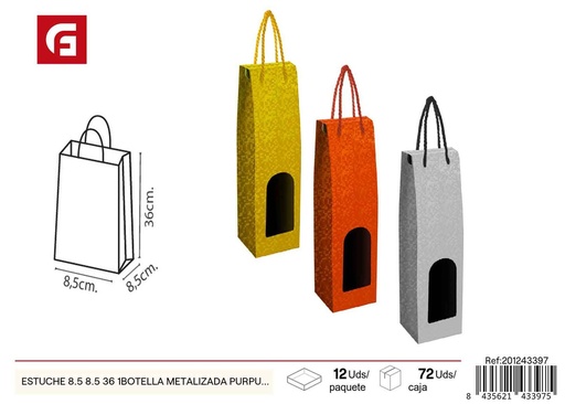 [201243397]  Estuche para 1 botella 8.5x8.5x36cm metalizado con purpurina - Embalaje de regalo navideño