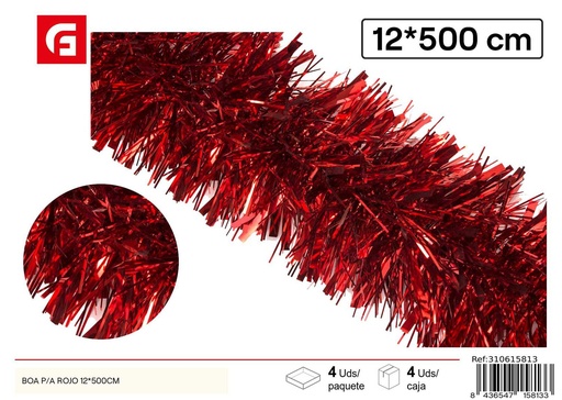 [310615813] Boa navideña roja 12x500 cm - Guirnalda decorativa para árbol de Navidad