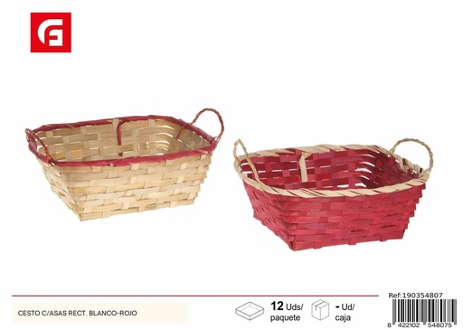 [190354807] Cesta con asas rectangular blanco-rojo - Cestas de Navidad