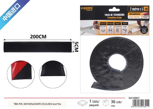 [00841] Tira PVC antideslizante para escaleras de 5cm*3m color negro - Accesorios de elevación