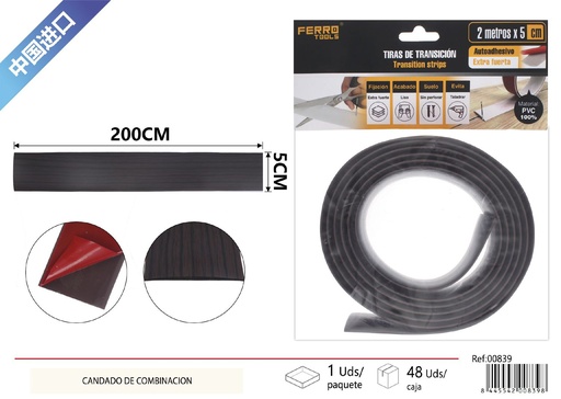 [00839] Tira PVC de umbral 5cm*2m nogal negro - Accesorios de construcción