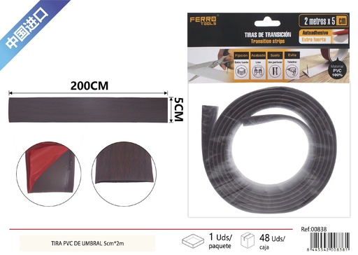 [00838] Tira PVC de umbral 5cm*2m roble rojo - Accesorios de construcción