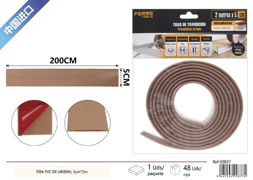 [00837] Tira PVC de umbral 5cm*2m marrón - Accesorios de construcción