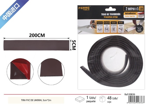 [00836] Tira PVC de umbral 5cm*2m café - Accesorios de construcción