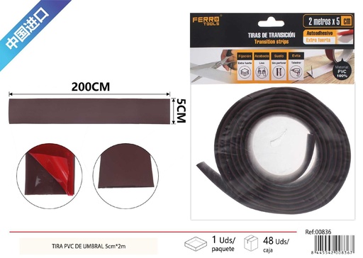 [00836] Tira PVC de umbral 5cm*2m color café - Accesorios diversos