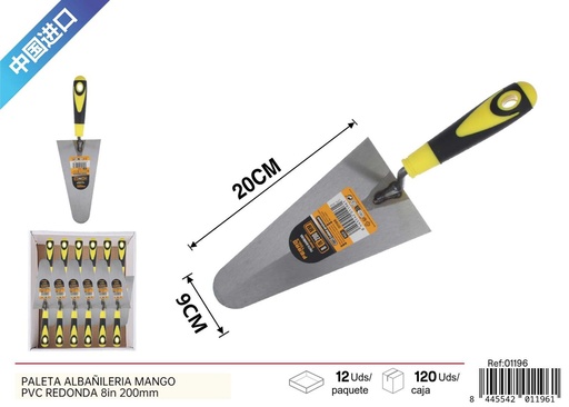 [01196] Pala de albañilería redonda con mango de PVC 8 in - Herramientas de albañilería