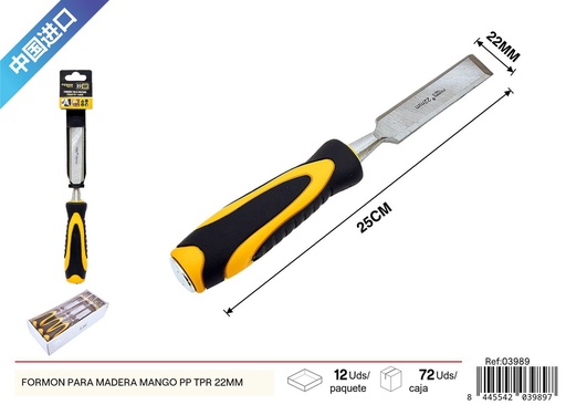 [03989] Formón para madera con mango de plástico PP+TPR 22 mm - Herramientas de carpintería