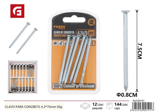 [00191] Clavo para concreto 4.2*75mm 50g - Accesorios de ferretería