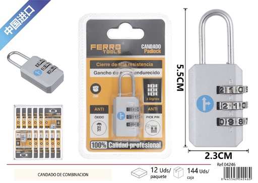 [04246] Candado de combinación de 3 dígitos - Cerraduras de seguridad