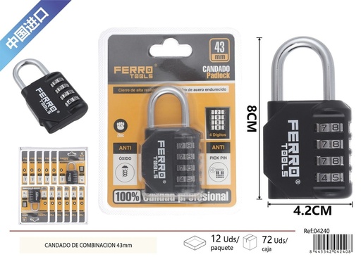 [04240] Candado de combinación de aleación de zinc 43 mm - Accesorios de ferretería y seguridad