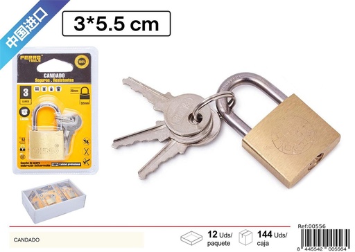[00556] Candado de latón pesado 30 mm - Ferretería