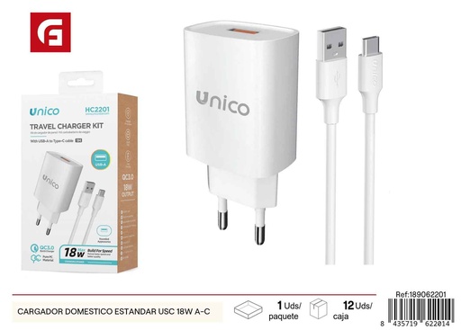 [189062201] Cargador doméstico estándar USB A-C 18W - Cargadores de teléfono