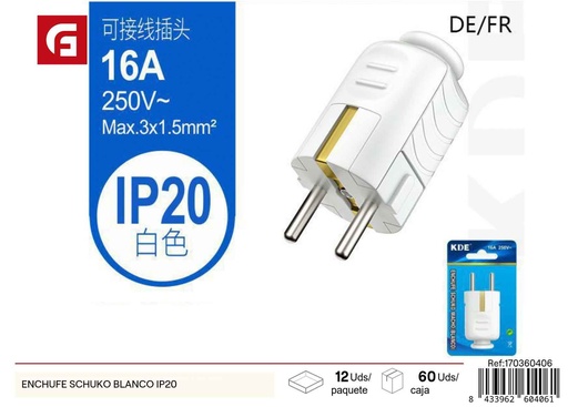 [170360406] Enchufe Schuko blanco IP20 - Accesorios eléctricos y conectividad