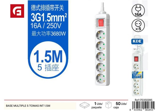 [170350285] Base múltiple con 5 tomas e interruptor 1.5 m - Accesorios eléctricos