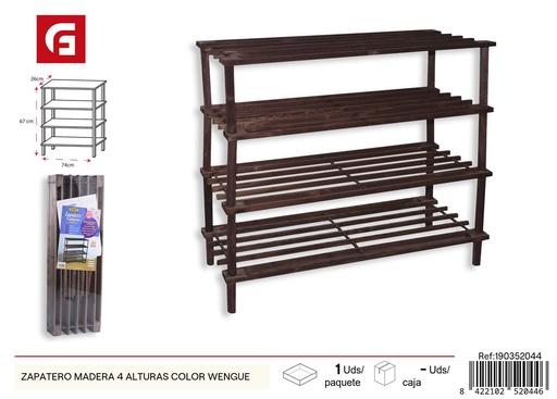 [190352044] Zapatero de madera 4 alturas color wengué - Artículos de decoración y estanterías