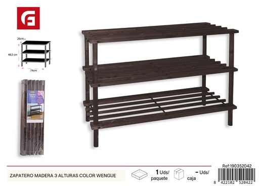 [190352042] Zapatero madera 3 alturas color wengué - Almacenamiento y organización para calzado