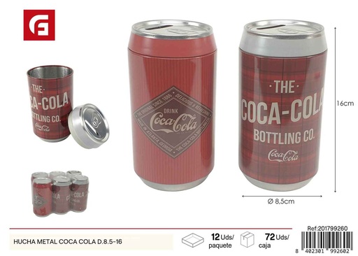 [201799260] Hucha de metal Coca Cola 8.5x16 - Decoración financiera temática