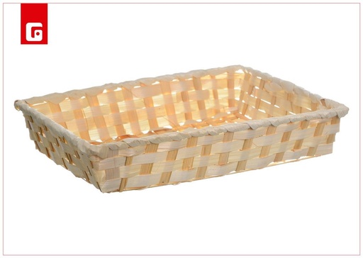 [190357406] Panera de bambú rectangular mediana con cenefa - Cestas decorativas