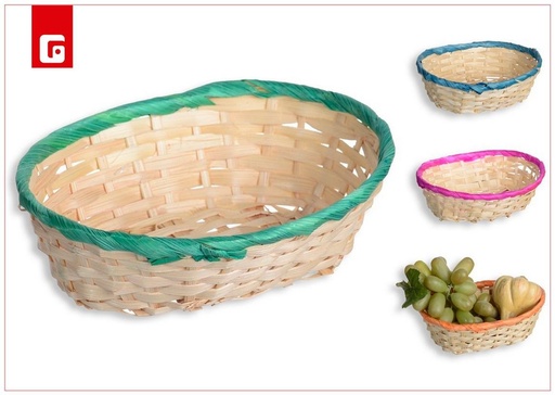 [190355232] Panera ovalada de bambú con ribete de colores - Accesorios de cocina decorativos