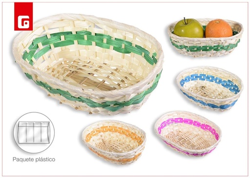 [190355220] Panera ovalada de bambú con bordes coloridos - Accesorios de cocina