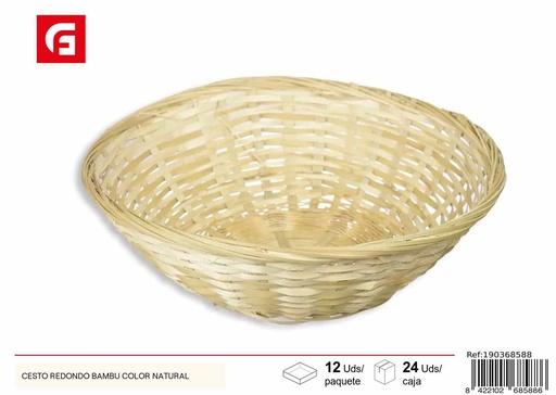 [190368588] Cesto redondo de bambú color natural - Almacenamiento en casa