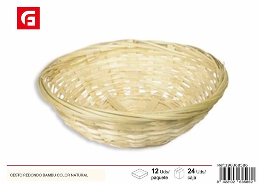 [190368586] Cesto redondo de bambú color natural - Recipientes para el hogar y la cocina