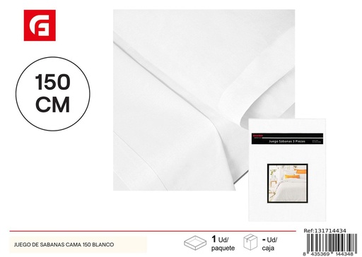 [131714434]  Juego de sábanas cama 150 blanco - Ropa de cama para hogar