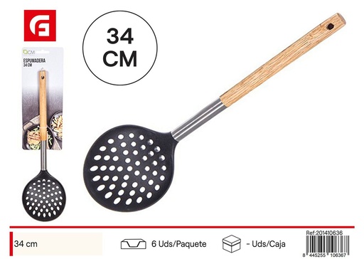 [201410636] Espumadera de nylon con mango de madera 34 cm - Utensilios de cocina