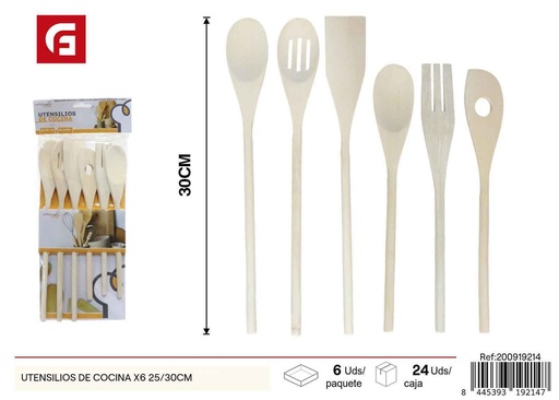 [200919214] Utensilios de cocina de bambú x6 25/30cm - Set de cuchara y tenedor