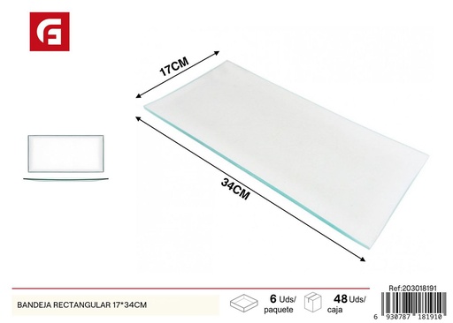 [203018191] Bandeja de cristal rectangular 17x34cm - Vajilla y utensilios de cocina