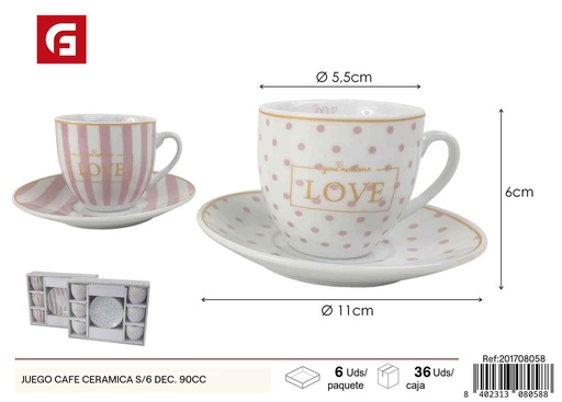 [201708058] Juego de café cerámica decorativa 90 ml 6 piezas - Tazas y accesorios de café