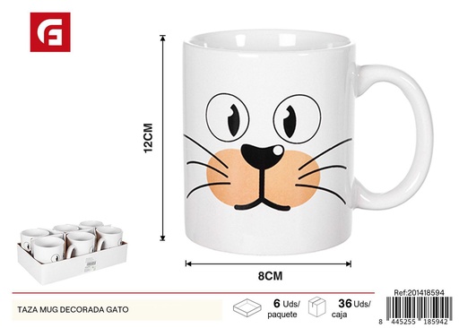 [201418594] Taza decorativa de cerámica con diseño de gato - Vaso para café