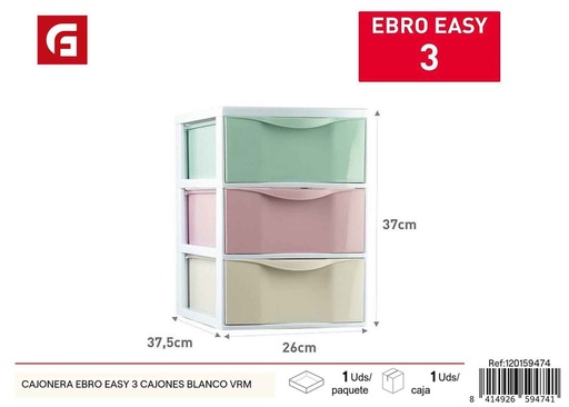 [120159474] Cajonera Ebro Easy 3 cajones blanco - Almacenamiento en el hogar