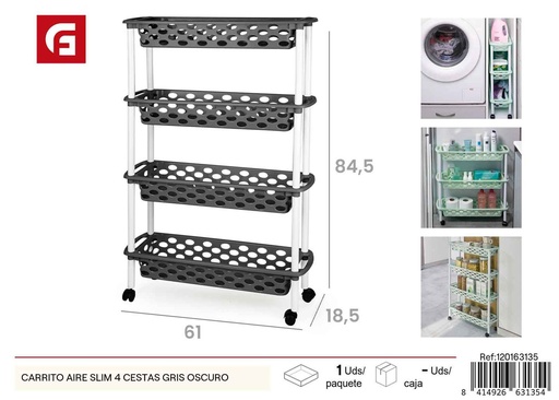 [120163135] Carrillo aire slim 4 cestas gris oscuro - Organización del hogar