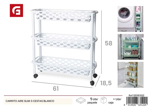 [120163122] Carrito Aire Slim de 3 cestas blanco - Mueble auxiliar y almacenamiento