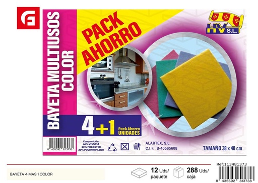 [113481373] Bayeta de limpieza 4 más 1 color - Accesorios de limpieza de cocina