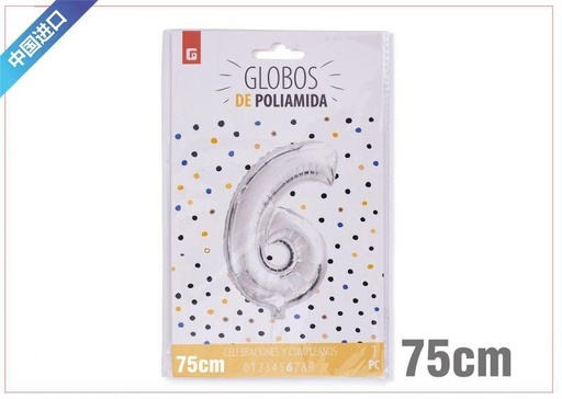 [6200446] Globo plateado número 6 75 cm - Suministros para fiestas