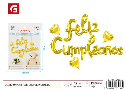 [203937233] Globo Mylar "Feliz Cumpleaños" 11 unidades - Decoración de fiesta